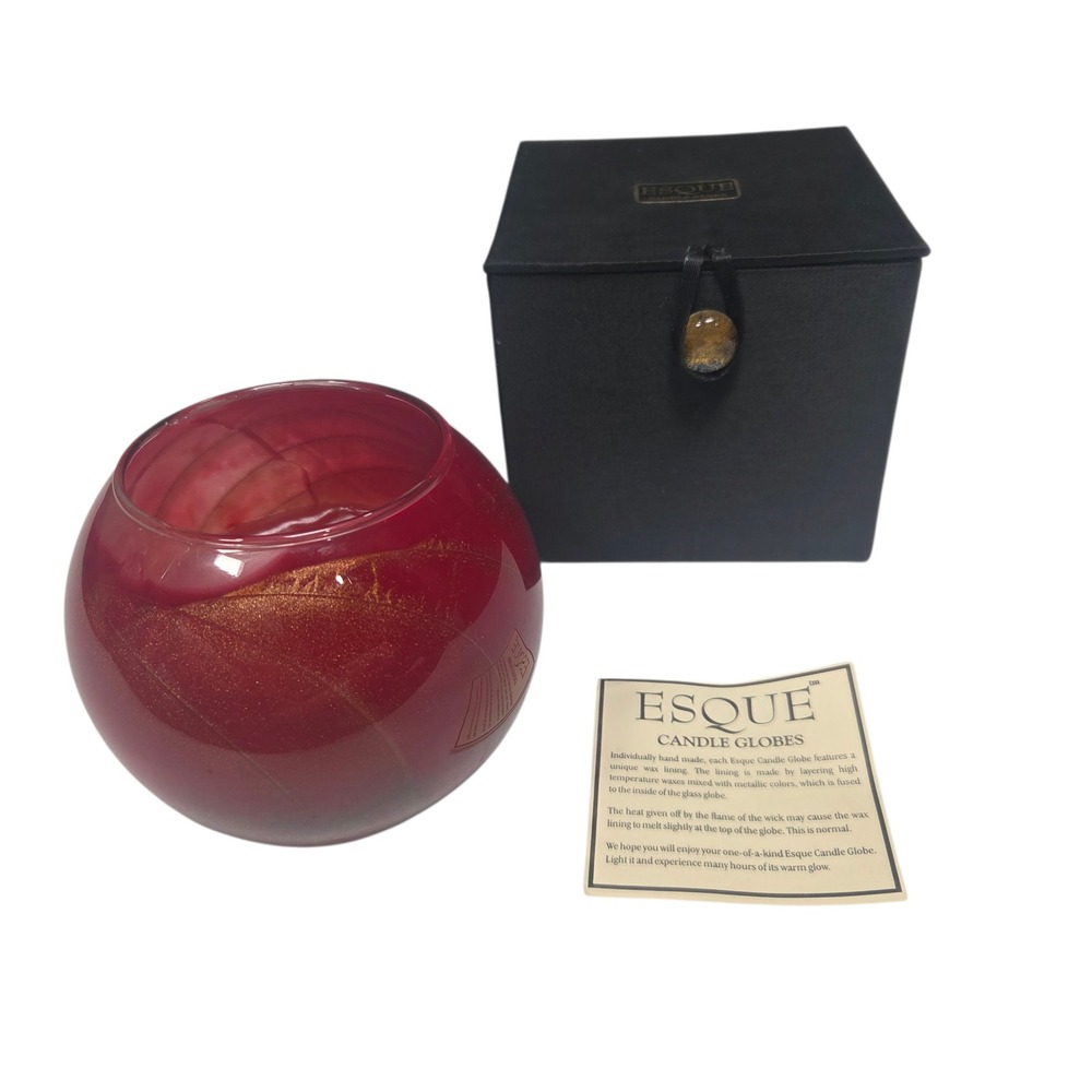 Vtg Esque Candle Globe Unisex OS Red Gold Metallic Hand Painted Glass‎ Art Box